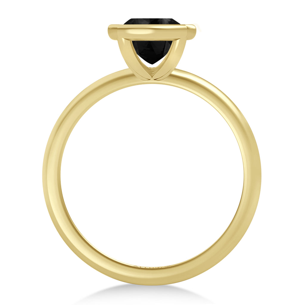 Cushion Cut Natural Black Diamond Bezel Engagement Ring 14K Yellow Gold (1.70ct)