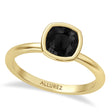 Cushion Cut Natural Black Diamond Bezel Engagement Ring 18K Yellow Gold (1.70ct)