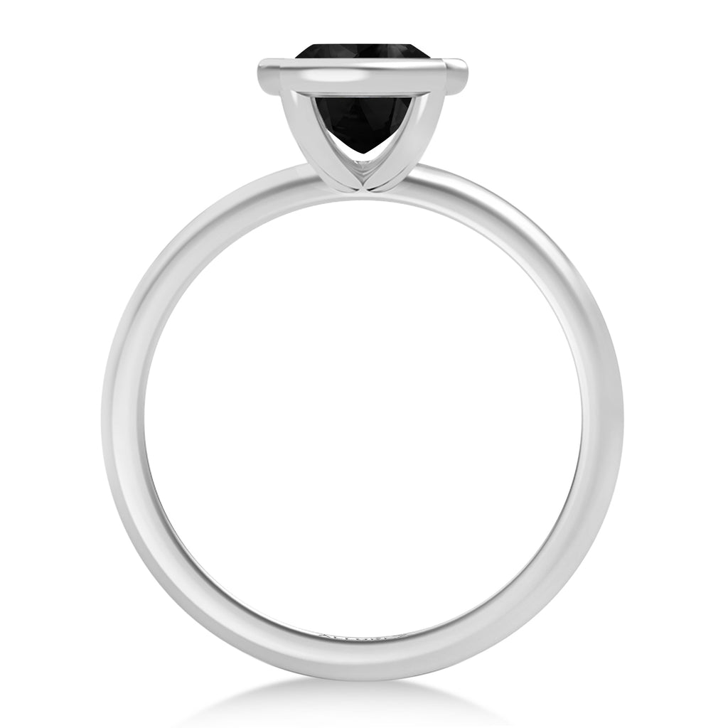 Cushion Cut Natural Black Diamond Bezel Engagement Ring in Platinum (1.70ct)
