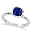Cushion Cut Lab Blue Sapphire Bezel Engagement Ring 18K White Gold (1.40ct)