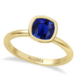 Cushion Cut Lab Blue Sapphire Bezel Engagement Ring 18K Yellow Gold (1.40ct)