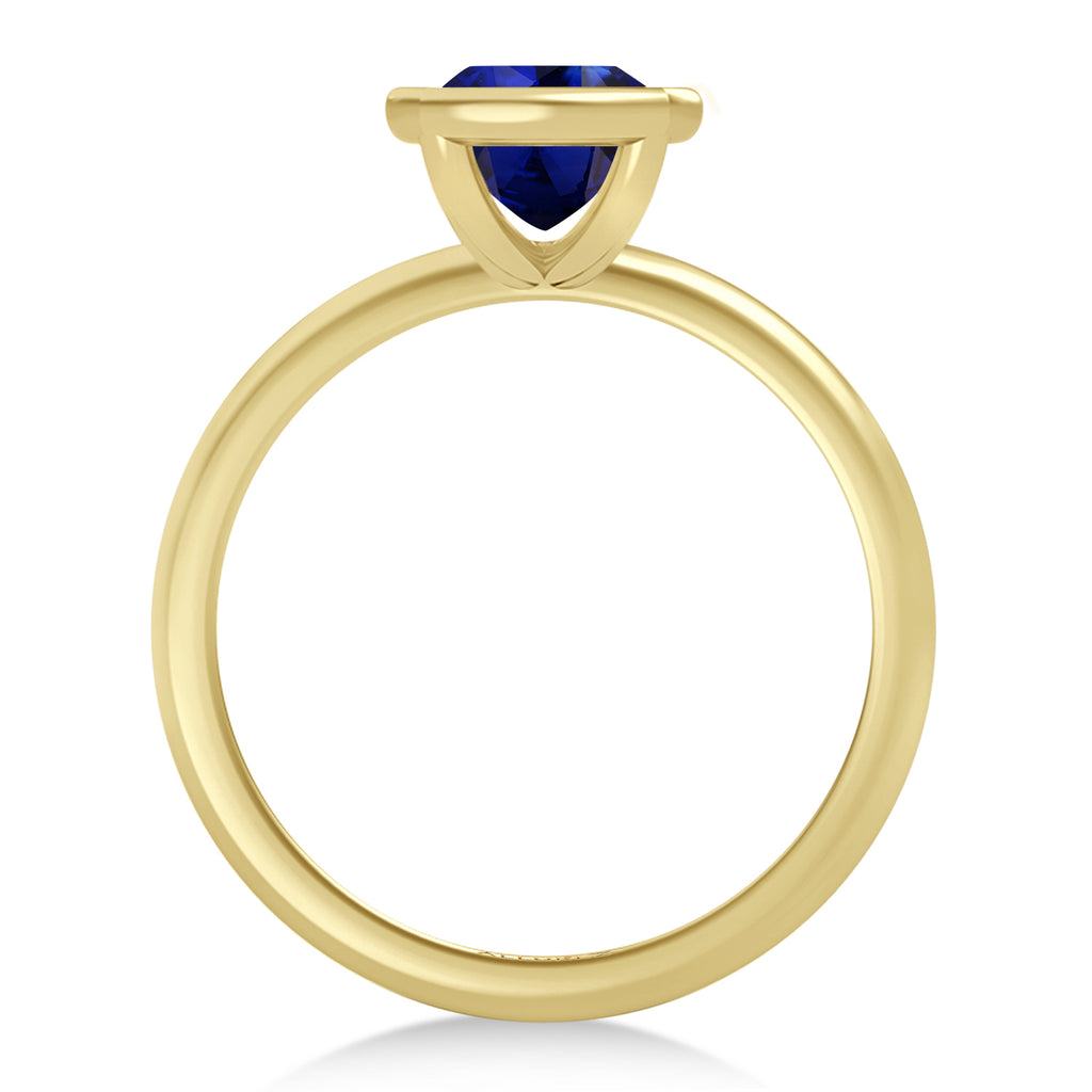 Cushion Cut Lab Blue Sapphire Bezel Engagement Ring 18K Yellow Gold (1.40ct)