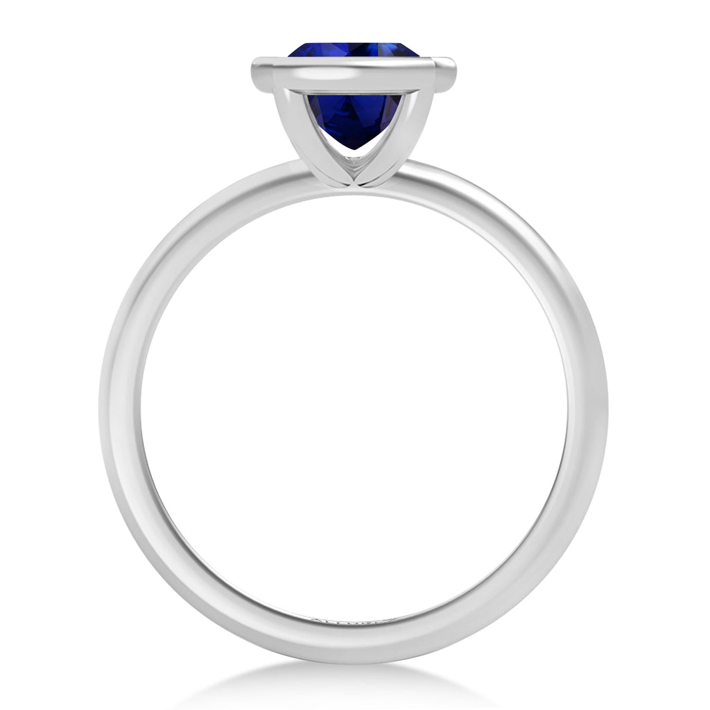 Cushion Cut Lab Blue Sapphire Bezel Engagement Ring in Palladium (1.40ct)