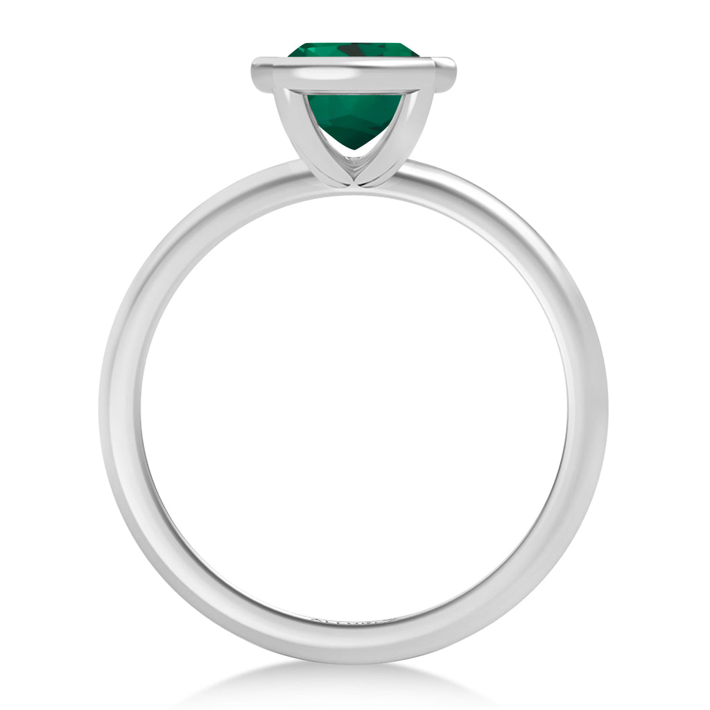 Cushion Cut Lab Emerald Bezel Engagement Ring 14K White Gold (1.40ct)