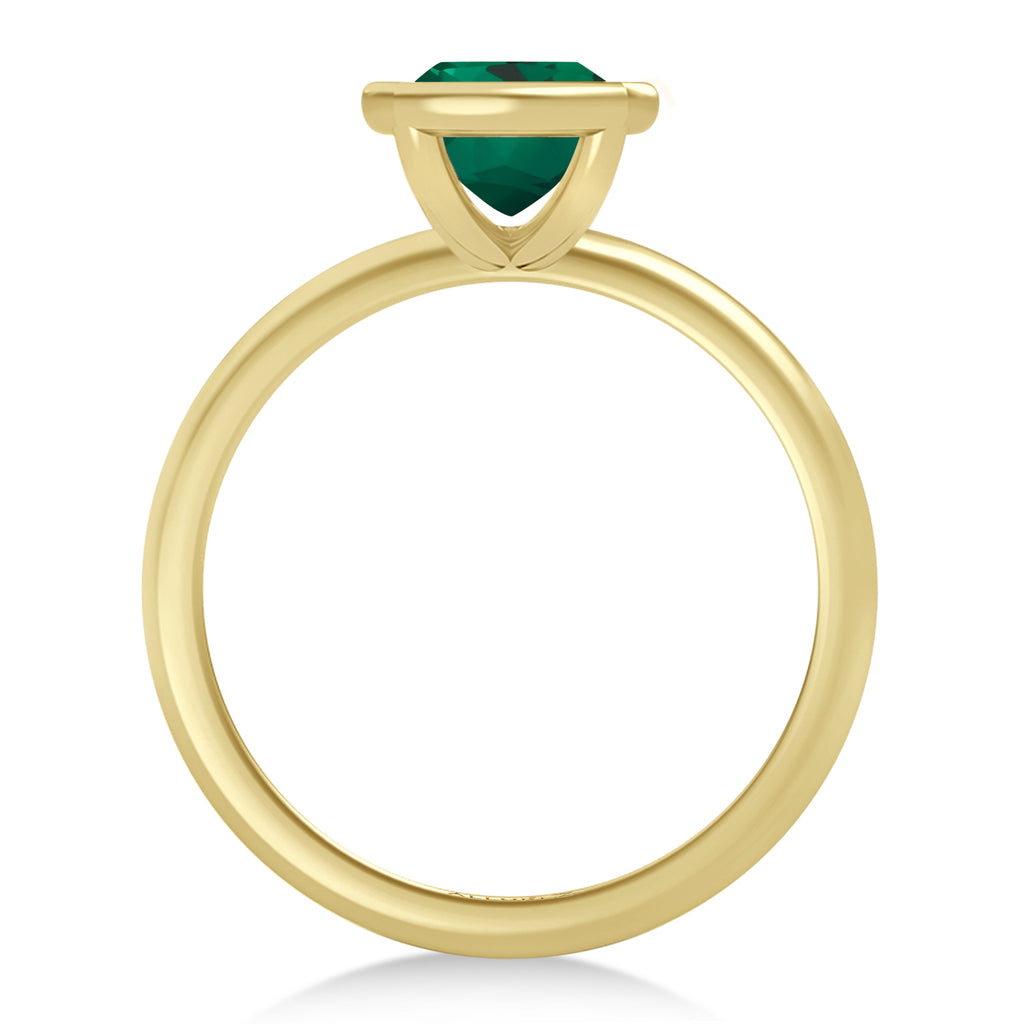 Cushion Cut Lab Emerald Bezel Engagement Ring 18K Yellow Gold (1.40ct)