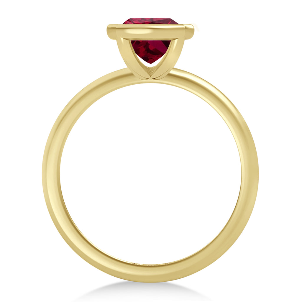 Cushion Cut Lab Ruby Bezel Engagement Ring 14K Yellow Gold (1.50ct)