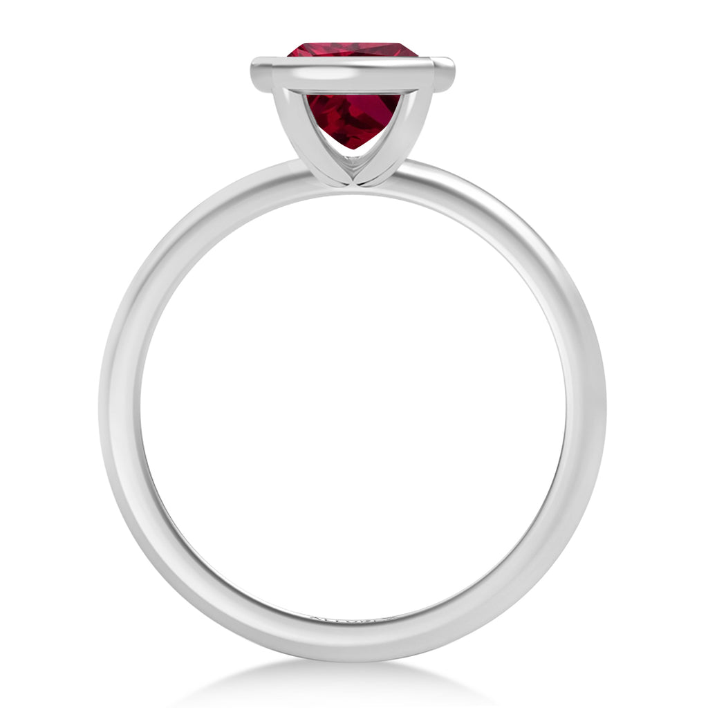 Cushion Cut Lab Ruby Bezel Engagement Ring in Palladium (1.50ct)