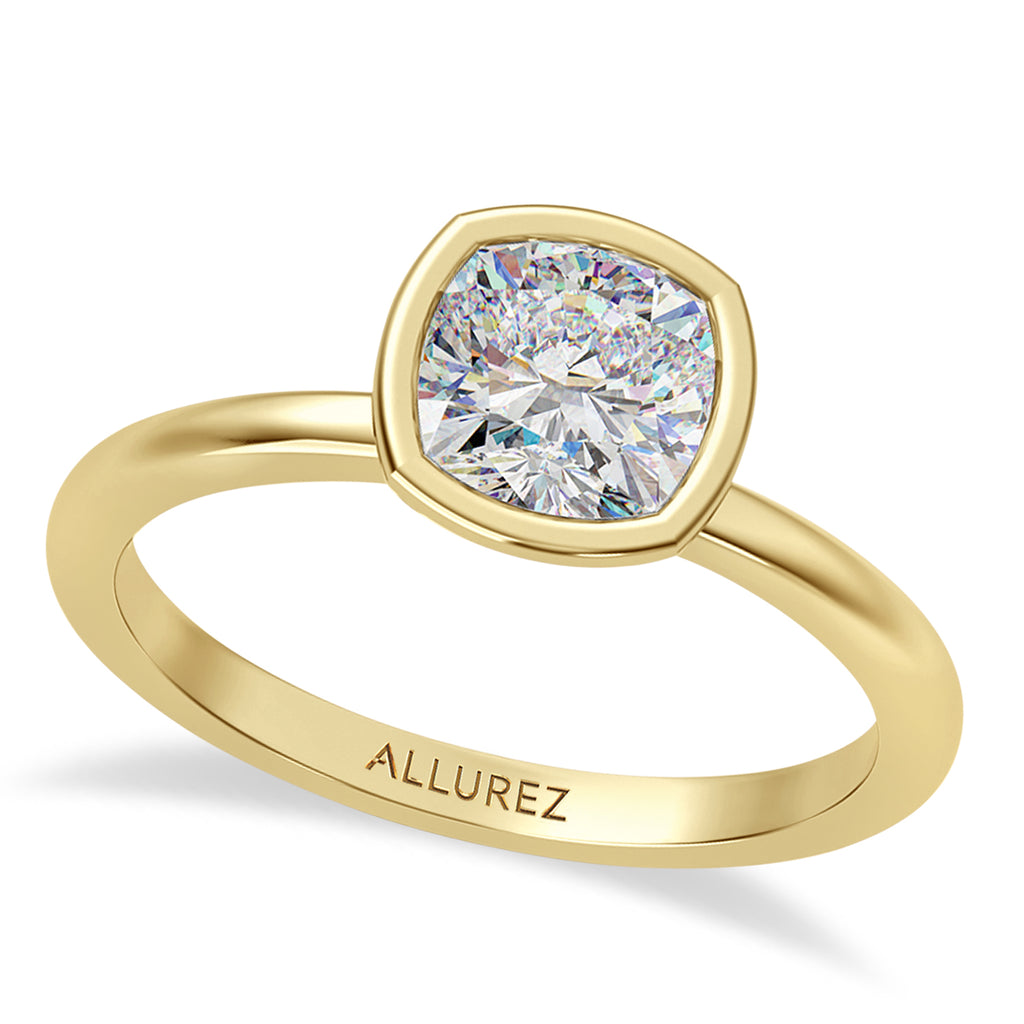 Cushion Cut Moissanite Bezel Engagement Ring 18K Yellow Gold (1.50ct)