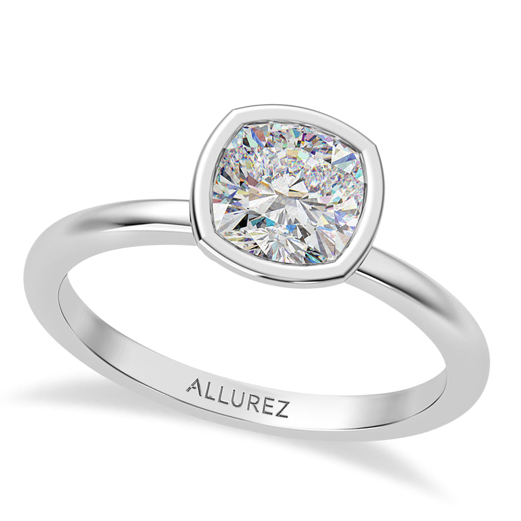 Cushion Cut Moissanite Bezel Engagement Ring in Platinum (1.50ct)