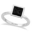 Princess Cut Natural Black Diamond Bezel Engagement Ring 14K White Gold (1.60ct)