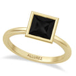 Princess Cut Natural Black Diamond Bezel Engagement Ring 14K Yellow Gold (1.60ct)