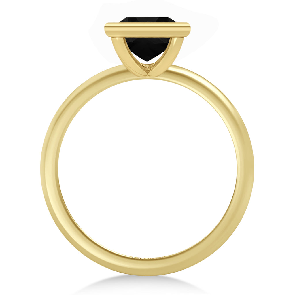 Princess Cut Natural Black Diamond Bezel Engagement Ring 14K Yellow Gold (1.60ct)