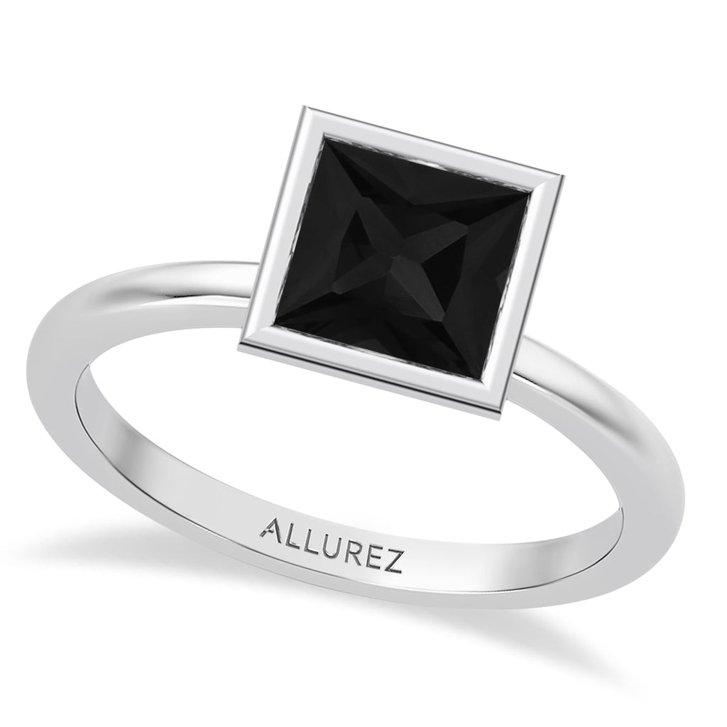 Princess Cut Natural Black Diamond Bezel Engagement Ring in Palladium (1.60ct)