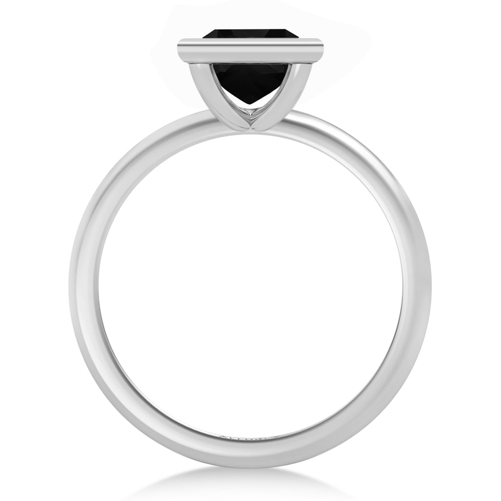 Princess Cut Natural Black Diamond Bezel Engagement Ring in Palladium (1.60ct)