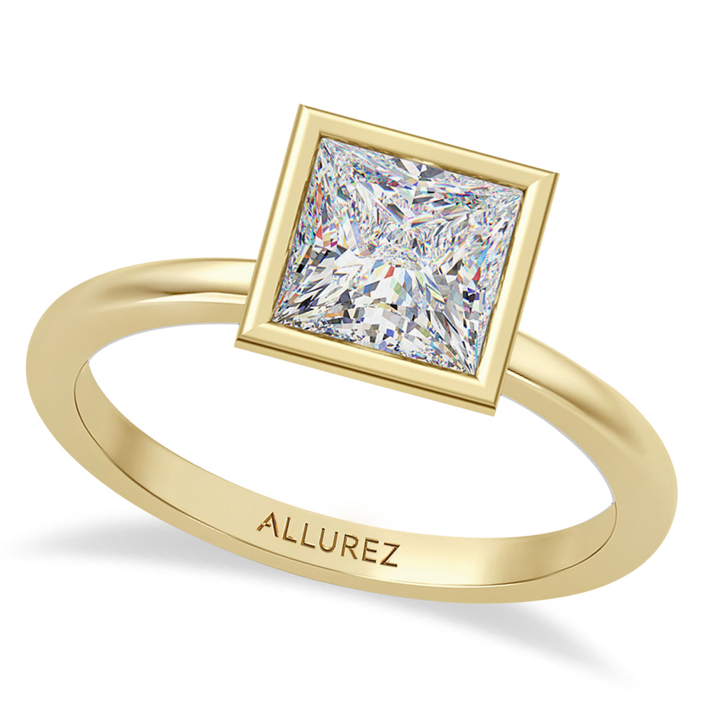Princess Cut Lab Diamond Bezel Engagement Ring 18K Yellow Gold (1.50ct)