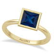 Princess Cut Lab Blue Sapphire Bezel Engagement Ring 14K Yellow Gold (1.80ct)