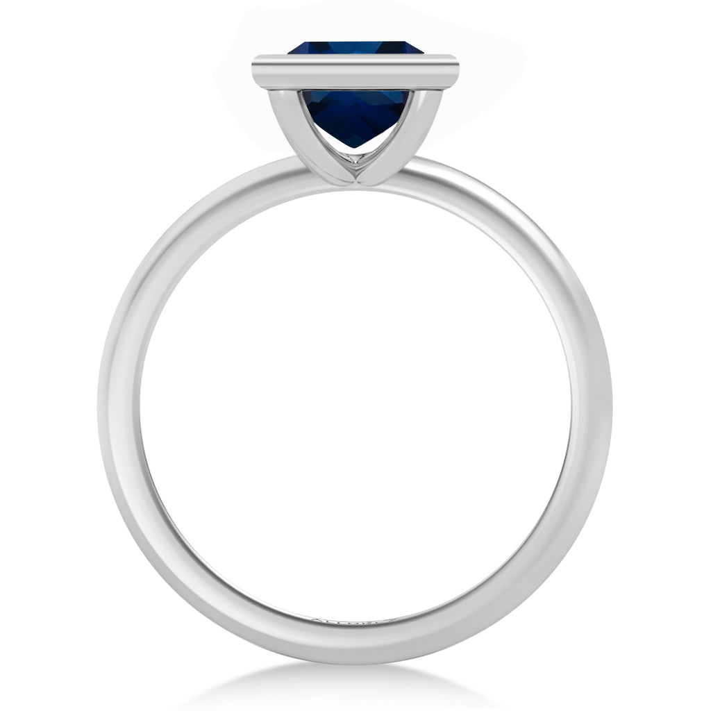 Princess Cut Lab Blue Sapphire Bezel Engagement Ring in Platinum (1.80ct)