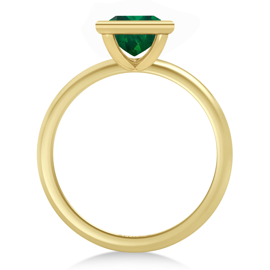 Princess Cut Lab Emerald Bezel Engagement Ring 14K Yellow Gold (1.25ct)
