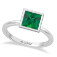 Princess Cut Lab Emerald Bezel Engagement Ring 18K White Gold (1.25ct)
