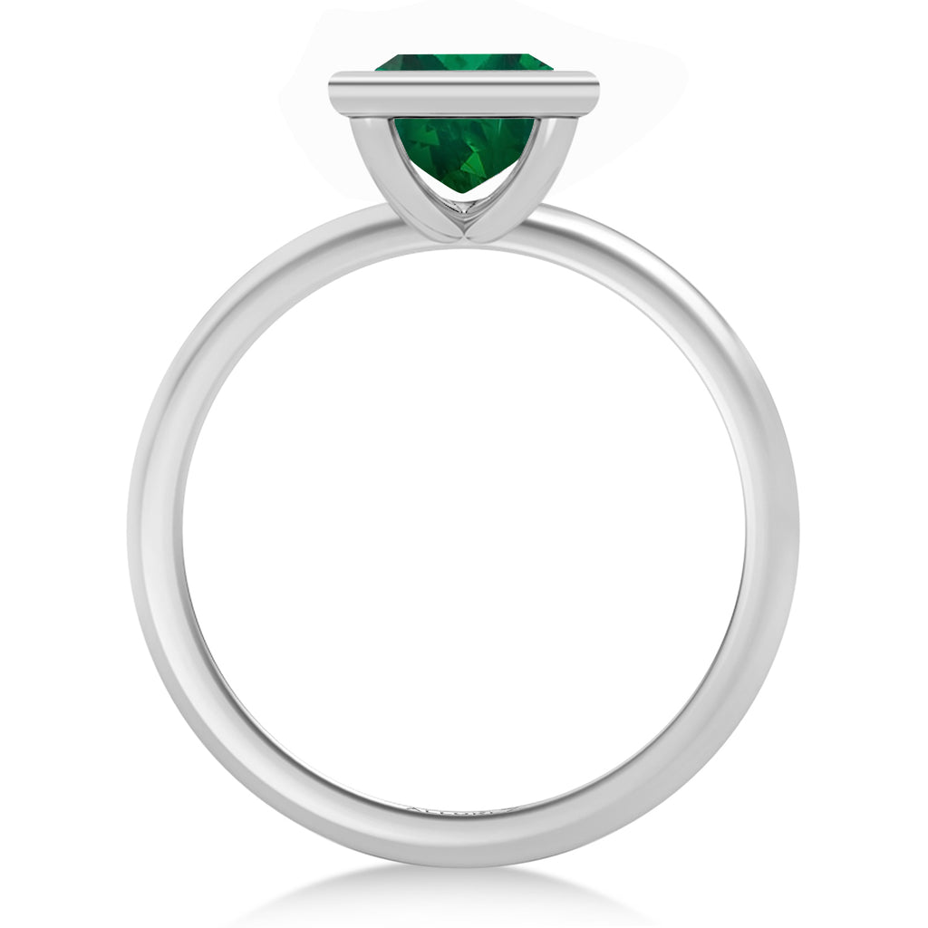 Princess Cut Lab Emerald Bezel Engagement Ring 18K White Gold (1.25ct)