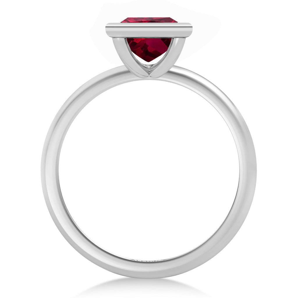 Princess Cut Lab Ruby Bezel Engagement Ring 18K White Gold (1.90ct)