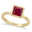 Princess Cut Lab Ruby Bezel Engagement Ring 18K Yellow Gold (1.90ct)