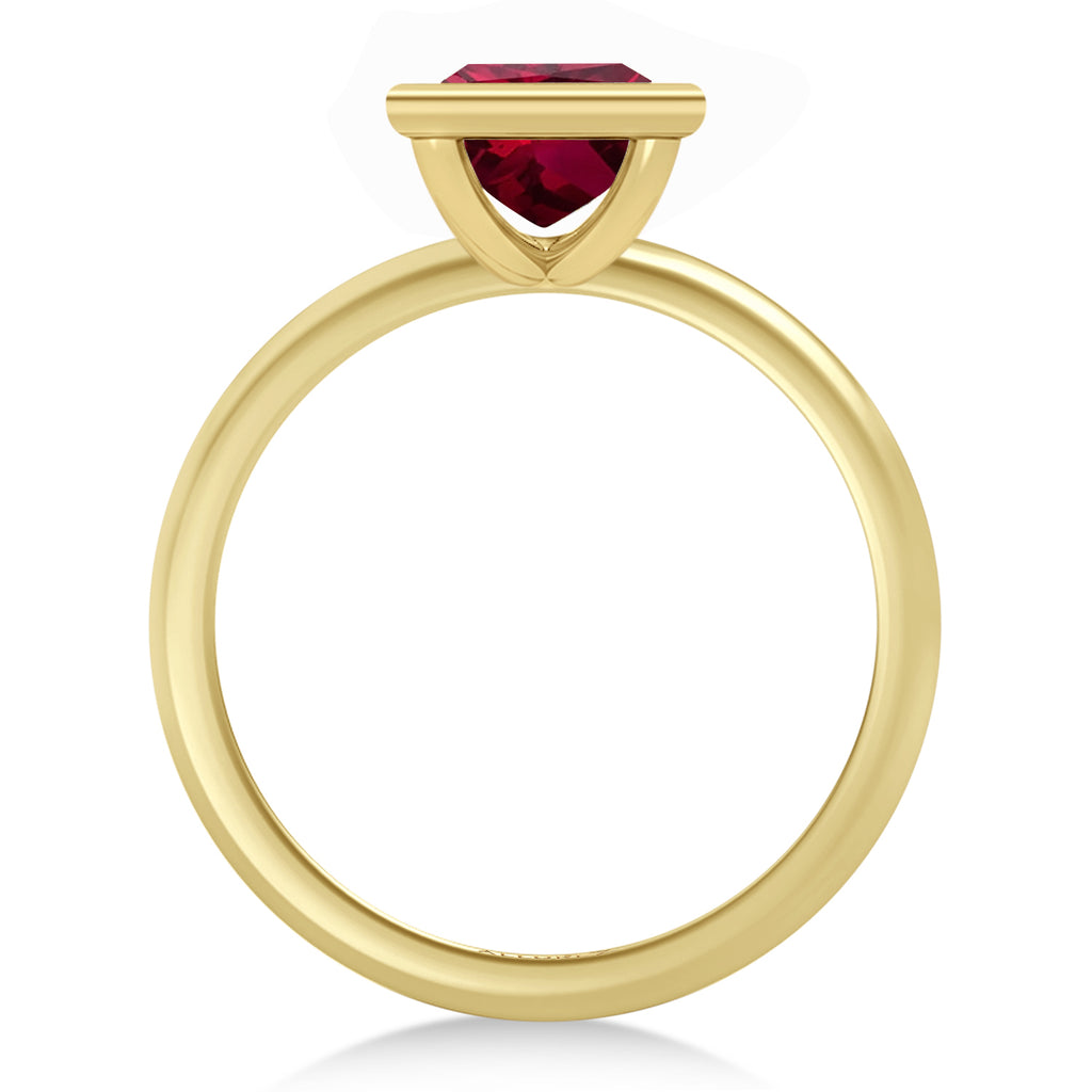 Princess Cut Lab Ruby Bezel Engagement Ring 18K Yellow Gold (1.90ct)