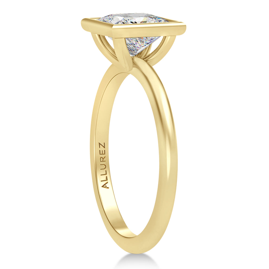 Princess Cut Moissanite Bezel Engagement Ring 18K Yellow Gold (1.50ct)