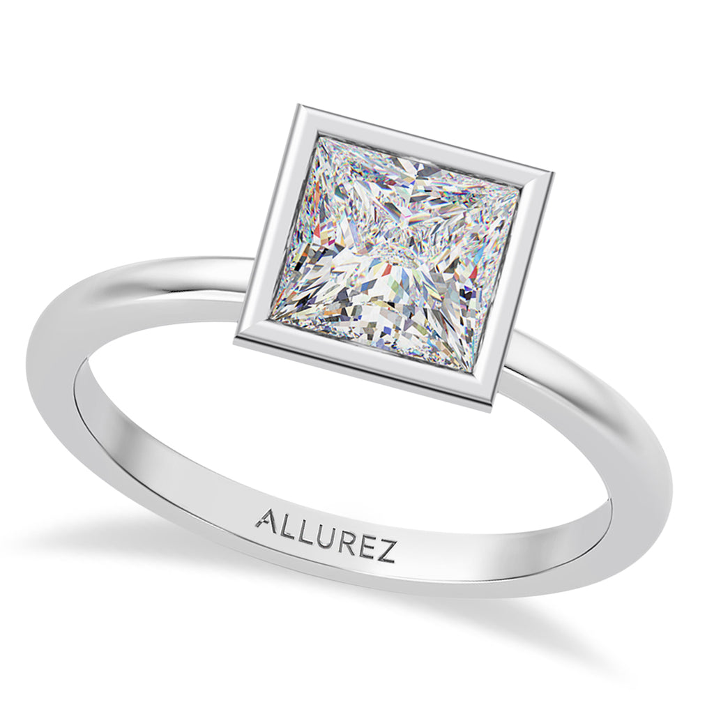 Princess Cut Moissanite Bezel Engagement Ring in Platinum (1.50ct)
