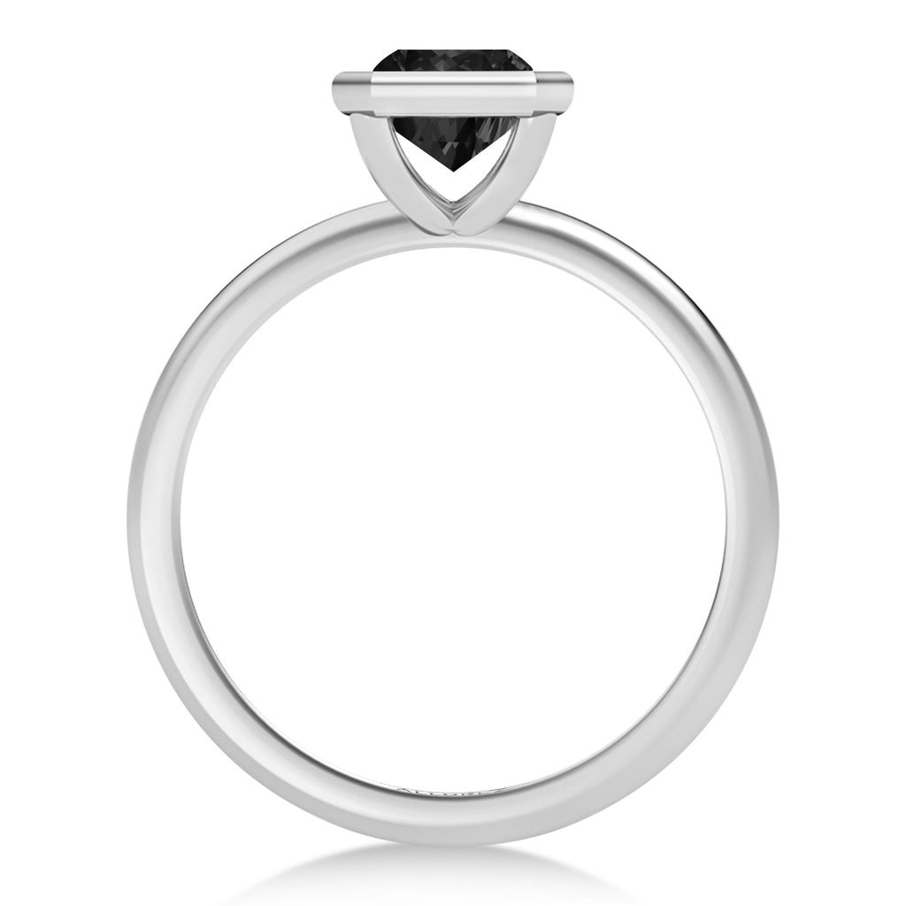 Radiant Cut Natural Black Diamond Bezel Engagement Ring 14K White Gold (1.70ct)