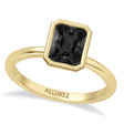 Radiant Cut Natural Black Diamond Bezel Engagement Ring 18K Yellow Gold (1.70ct)