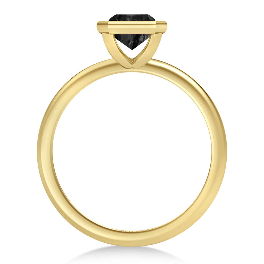 Radiant Cut Natural Black Diamond Bezel Engagement Ring 18K Yellow Gold (1.70ct)