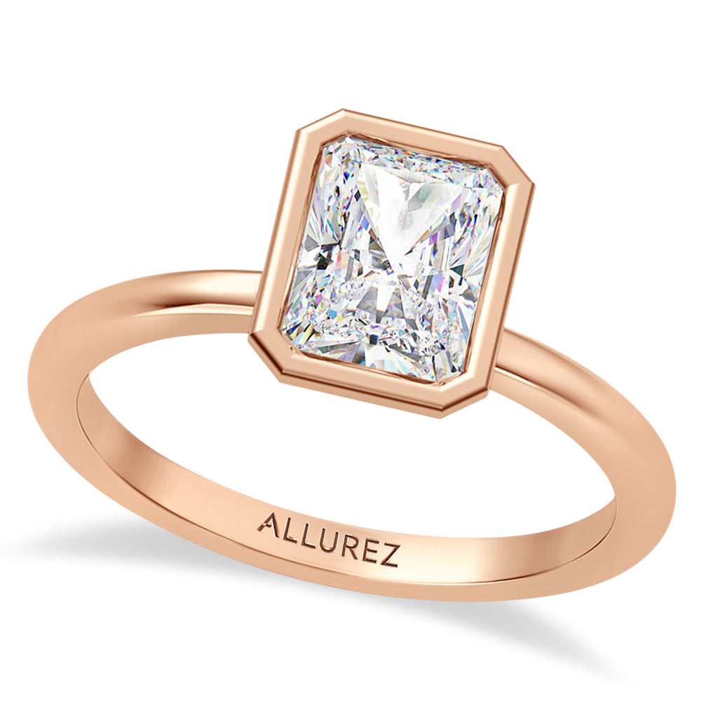 Radiant Cut Lab Diamond Bezel Engagement Ring 14K Rose Gold (1.50ct)