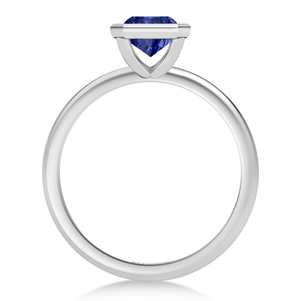 Radiant Cut Lab Blue Sapphire Bezel Engagement Ring 14K White Gold (1.50ct)