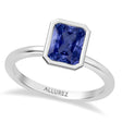 Radiant Cut Lab Blue Sapphire Bezel Engagement Ring 18K White Gold (1.50ct)