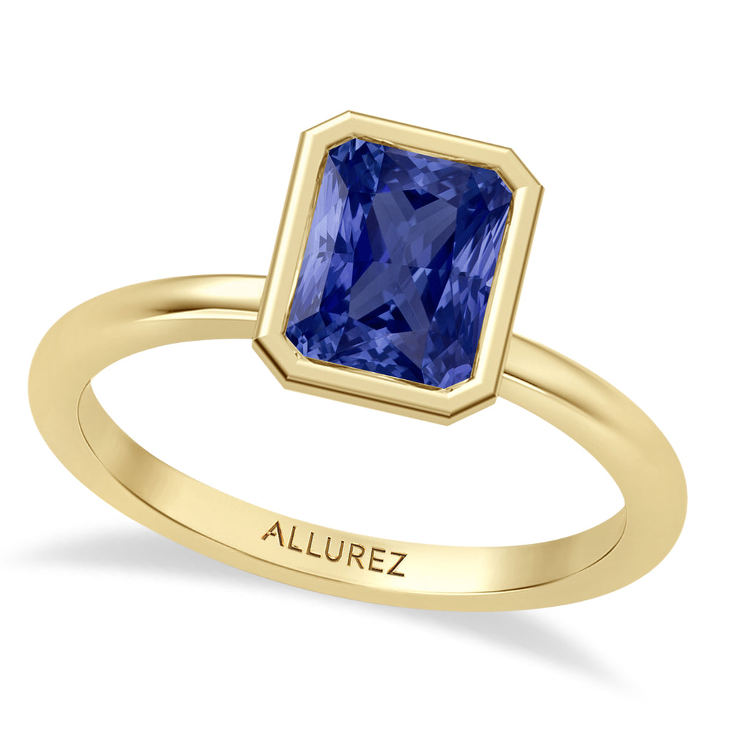 Radiant Cut Lab Blue Sapphire Bezel Engagement Ring 18K Yellow Gold (1.50ct)