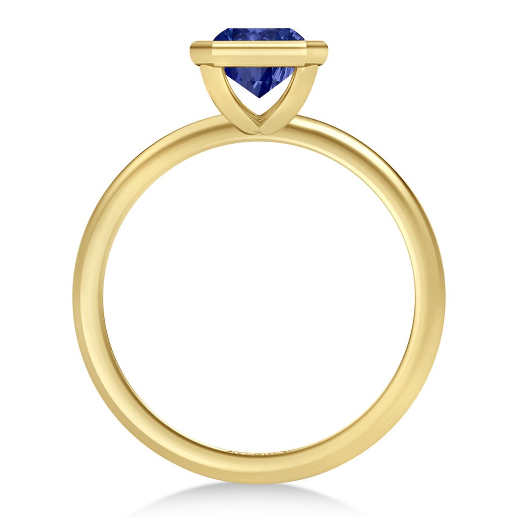 Radiant Cut Lab Blue Sapphire Bezel Engagement Ring 18K Yellow Gold (1.50ct)
