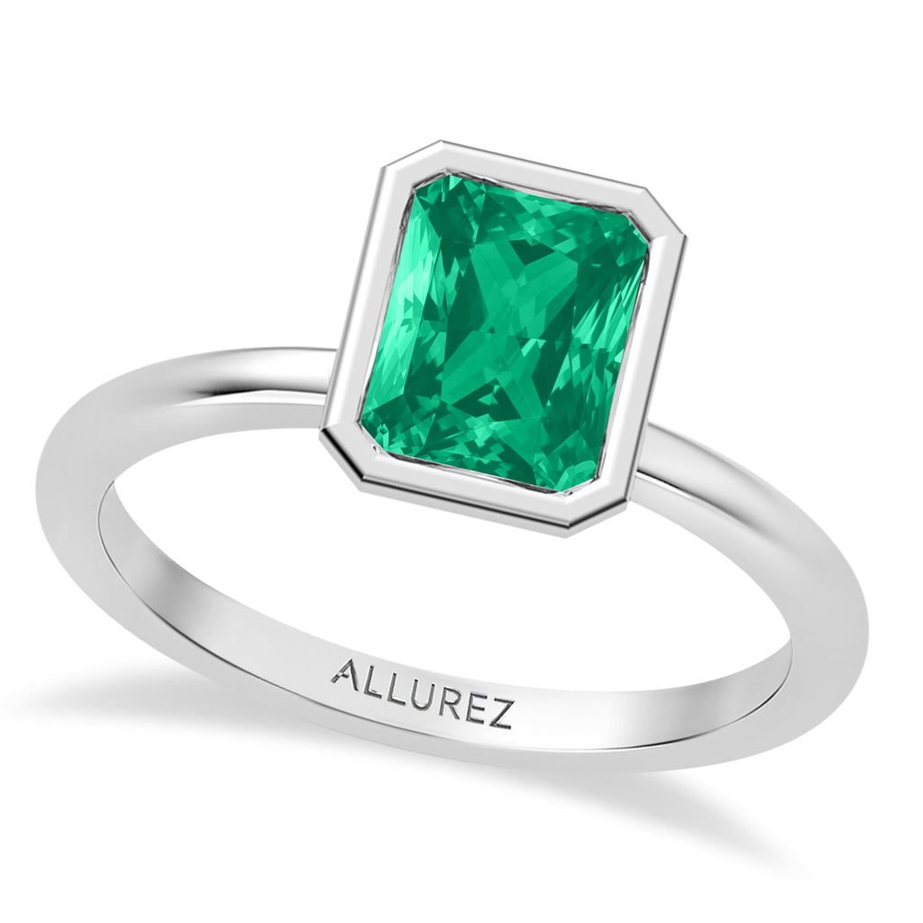 Radiant Cut Lab Emerald Bezel Engagement Ring 14K White Gold (1.50ct)