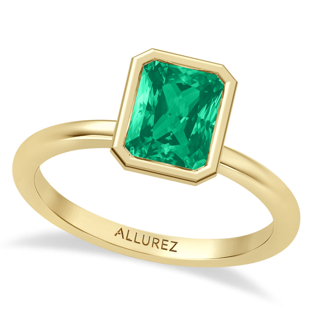 Radiant Cut Lab Emerald Bezel Engagement Ring 18K Yellow Gold (1.50ct)