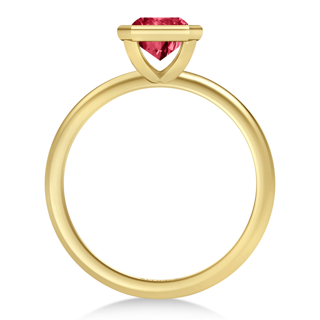 Radiant Cut Lab Ruby Bezel Engagement Ring 14K Yellow Gold (1.50ct)