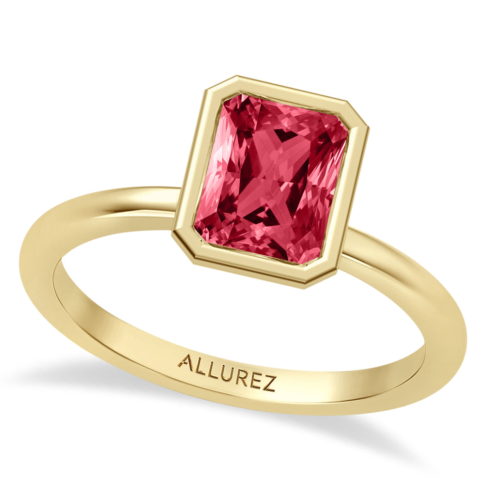 Radiant Cut Lab Ruby Bezel Engagement Ring 18K Yellow Gold (1.50ct)
