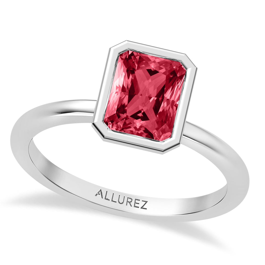 Radiant Cut Lab Ruby Bezel Engagement Ring in Platinum (1.50ct)