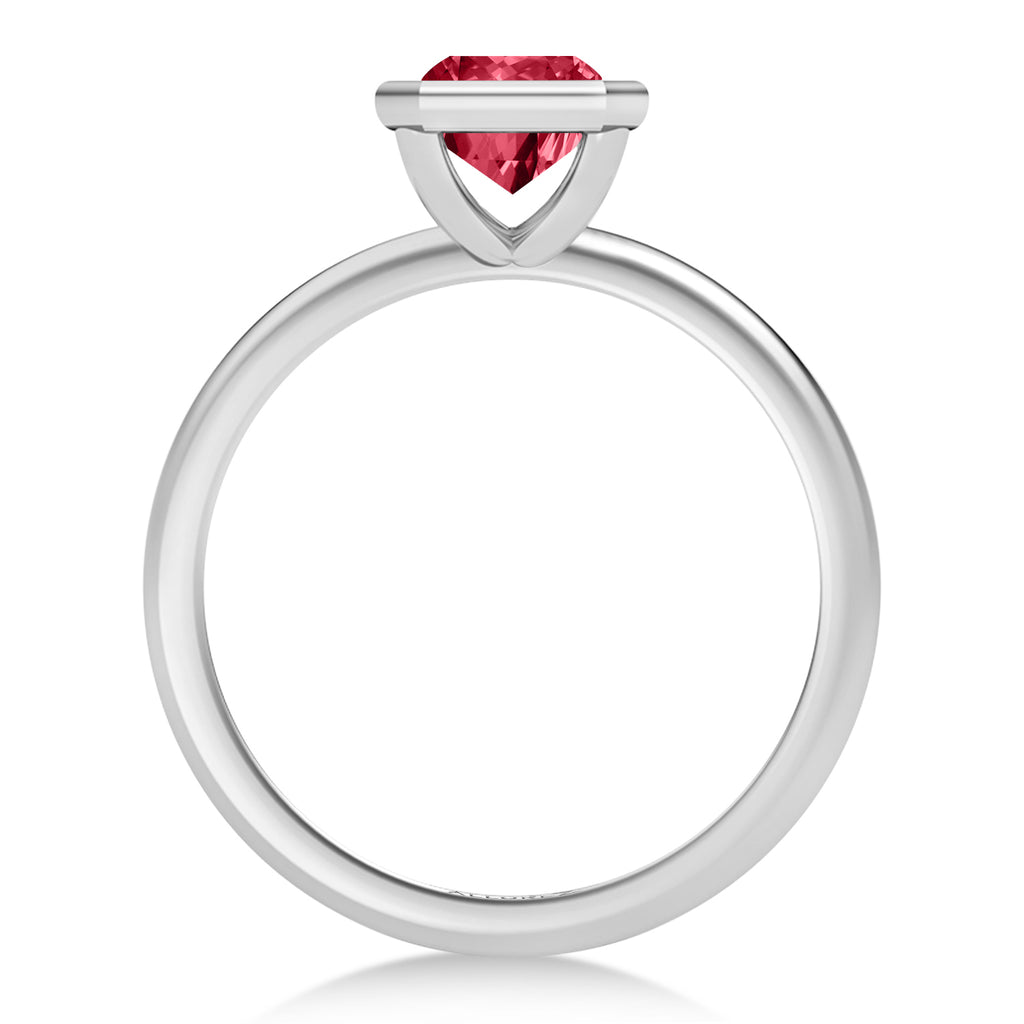 Radiant Cut Lab Ruby Bezel Engagement Ring in Platinum (1.50ct)