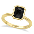 Emerald Cut Natural Black Diamond Bezel Engagement Ring 18K Yellow Gold (1.50ct)