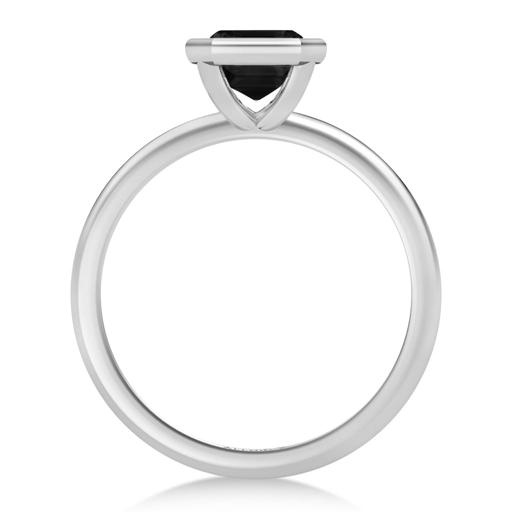 Emerald Cut Natural Black Diamond Bezel Engagement Ring in Platinum (1.50ct)