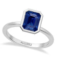 Emerald Cut Lab Blue Sapphire Bezel Engagement Ring 14K White Gold (2.00ct)