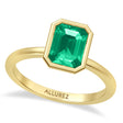 Emerald Cut Lab Emerald Bezel Engagement Ring 14K Yellow Gold (1.30ct)