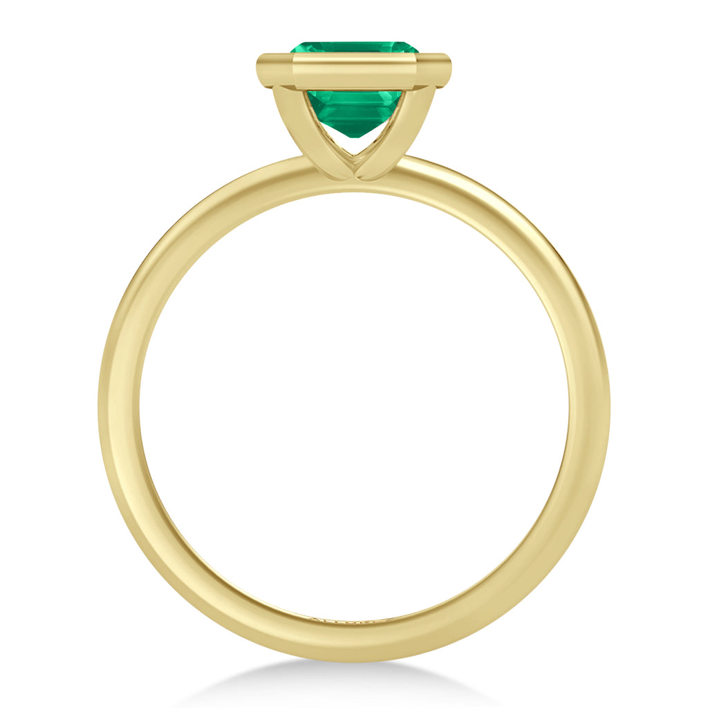 Emerald Cut Lab Emerald Bezel Engagement Ring 18K Yellow Gold (1.30ct)