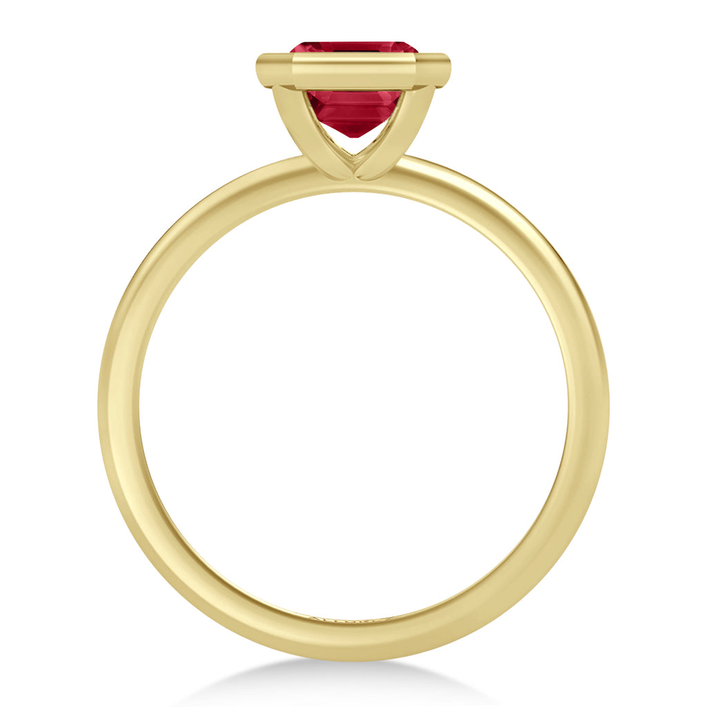 Emerald Cut Lab Ruby Bezel Engagement Ring 14K Yellow Gold (2.00ct)
