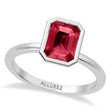 Emerald Cut Lab Ruby Bezel Engagement Ring 18K White Gold (2.00ct)